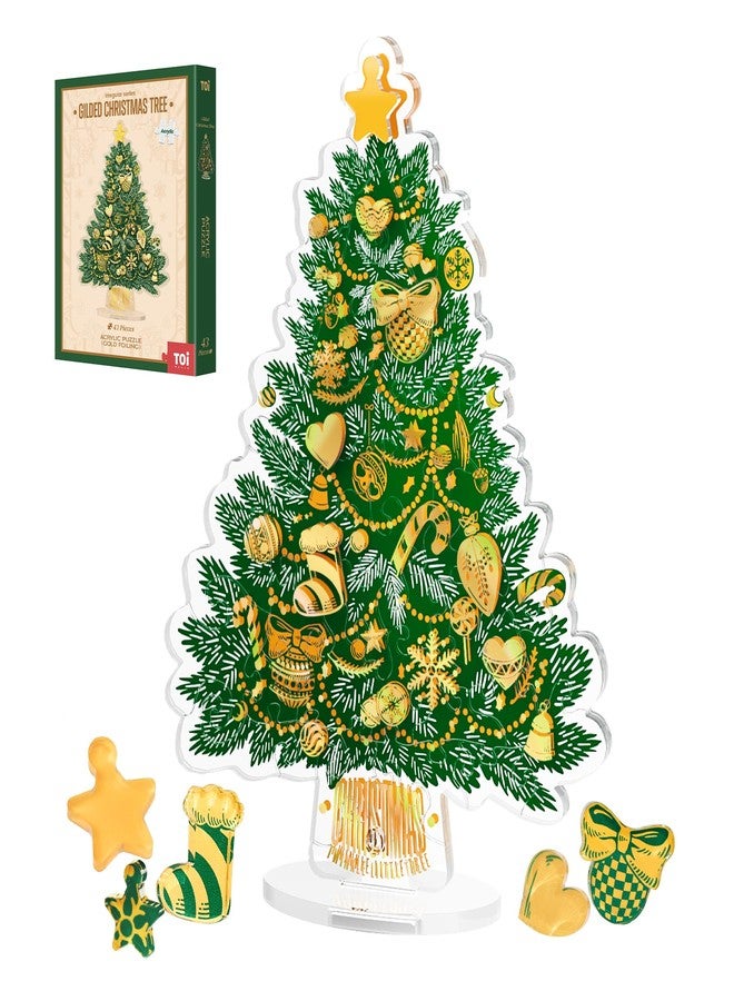 TOI Christmas Tree Acrylic Puzzles | Stained Glass Christmas Puzzles with Standee Frame | Clear Art Crystal Christmas Tree Puzzles for Home Decoration Gift - Image 1